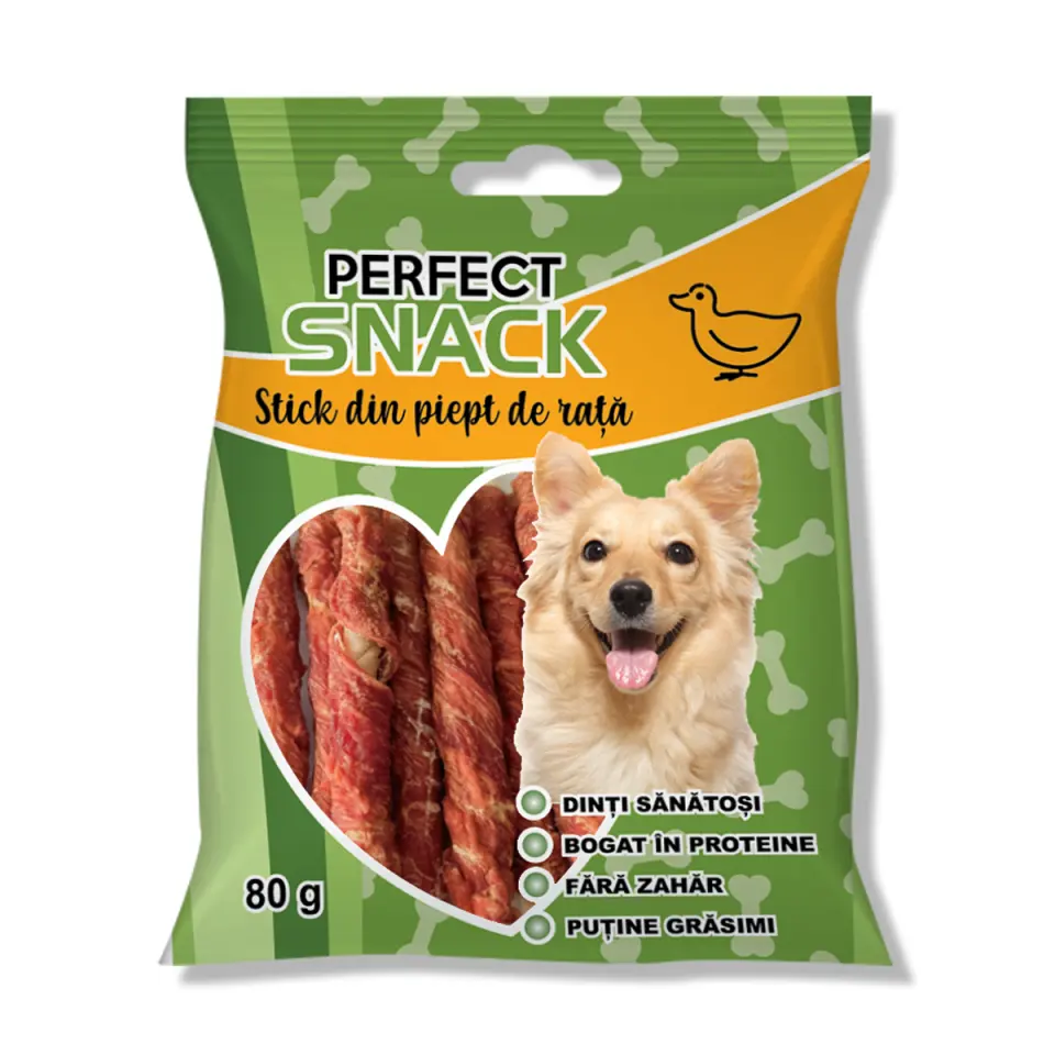 Hrana complementara pentru caini, Perfect Snack, stick cu piept de rata, 80 g