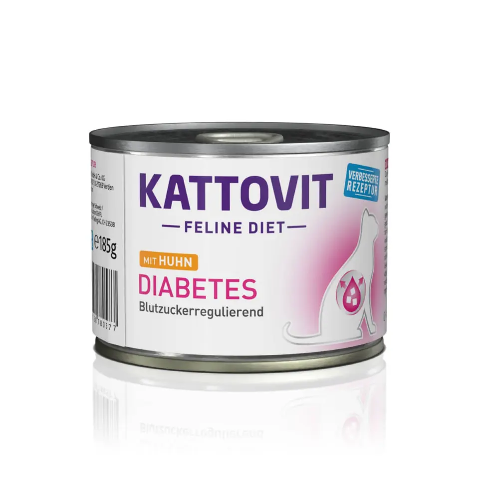 KATTOVIT Diabetes, Pui, dietă veterinară, conservă hrană umedă pisici, diabet, (în aspic), 185g