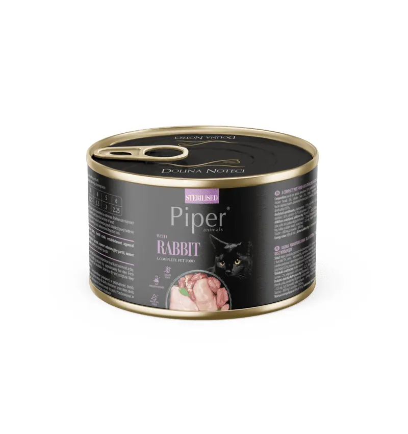 Hrana umeda pentru pisici, Piper Cat Sterilised, carne de iepure, 185g