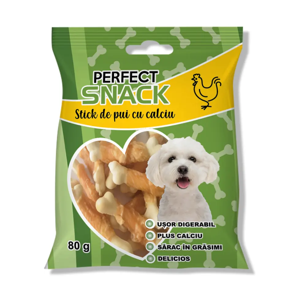 Hrana complementara pentru caini, Perfect Snack, stick din pui cu calciu, 80 g