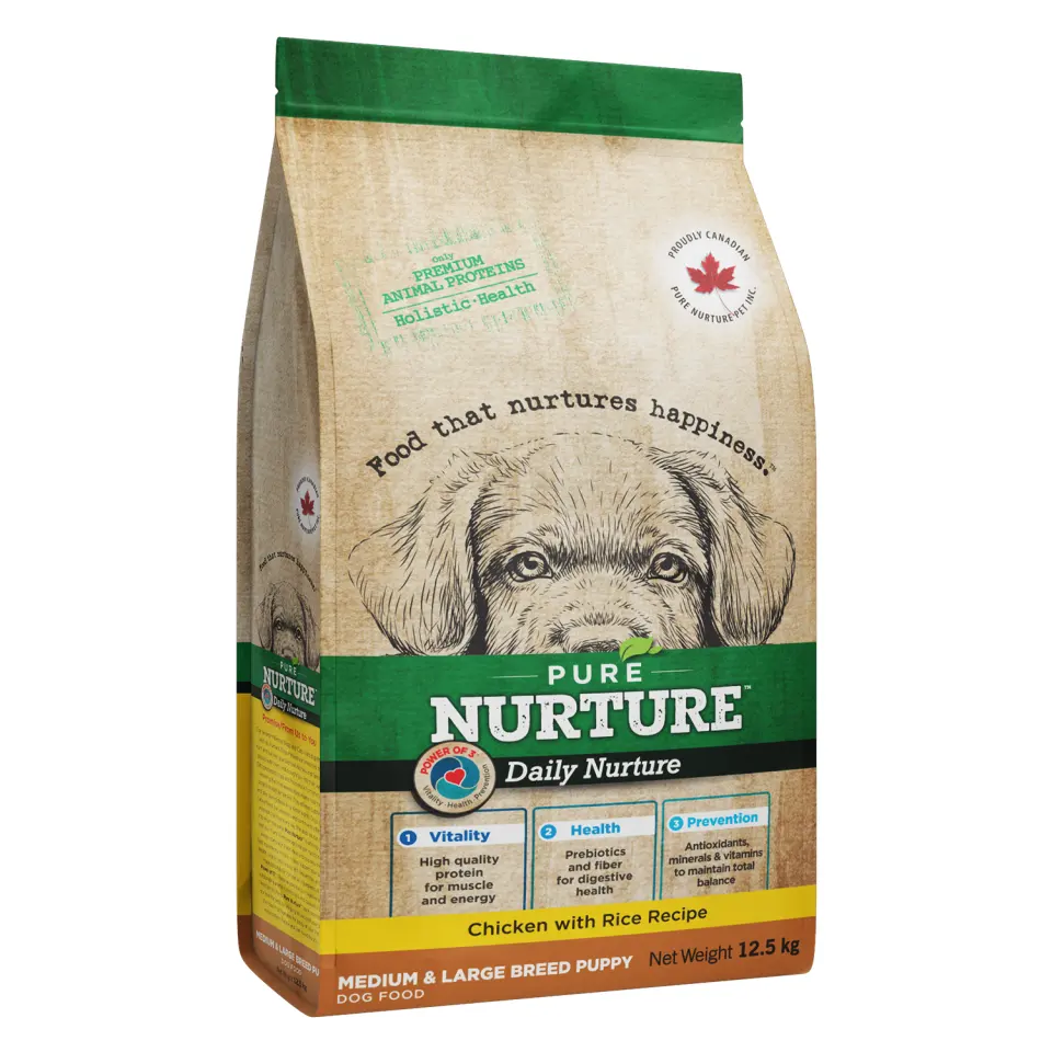 Hrana catei de talie medie si mare Pure Nurture Puppy, cu pui si orez, 12.5 kg