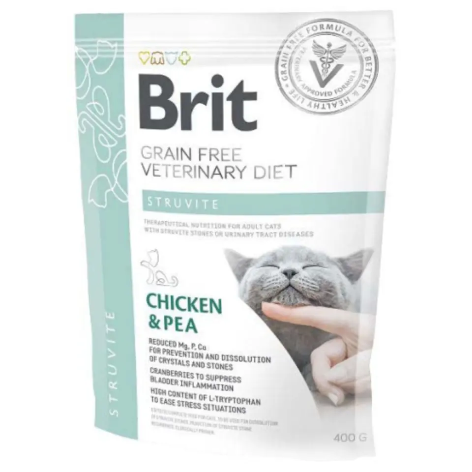 BRIT VD Struvite, Pui, dietă veterinară, hrană uscată fără cereale pisici, sistem urinar, 400g