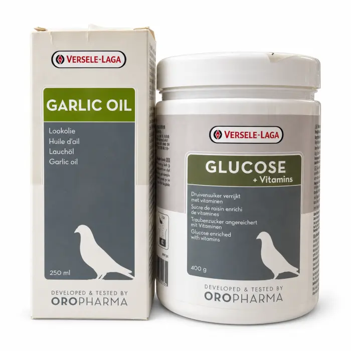 Pachet pentru porumbei Garlic Oil 250 ml + Glucose 400 gr