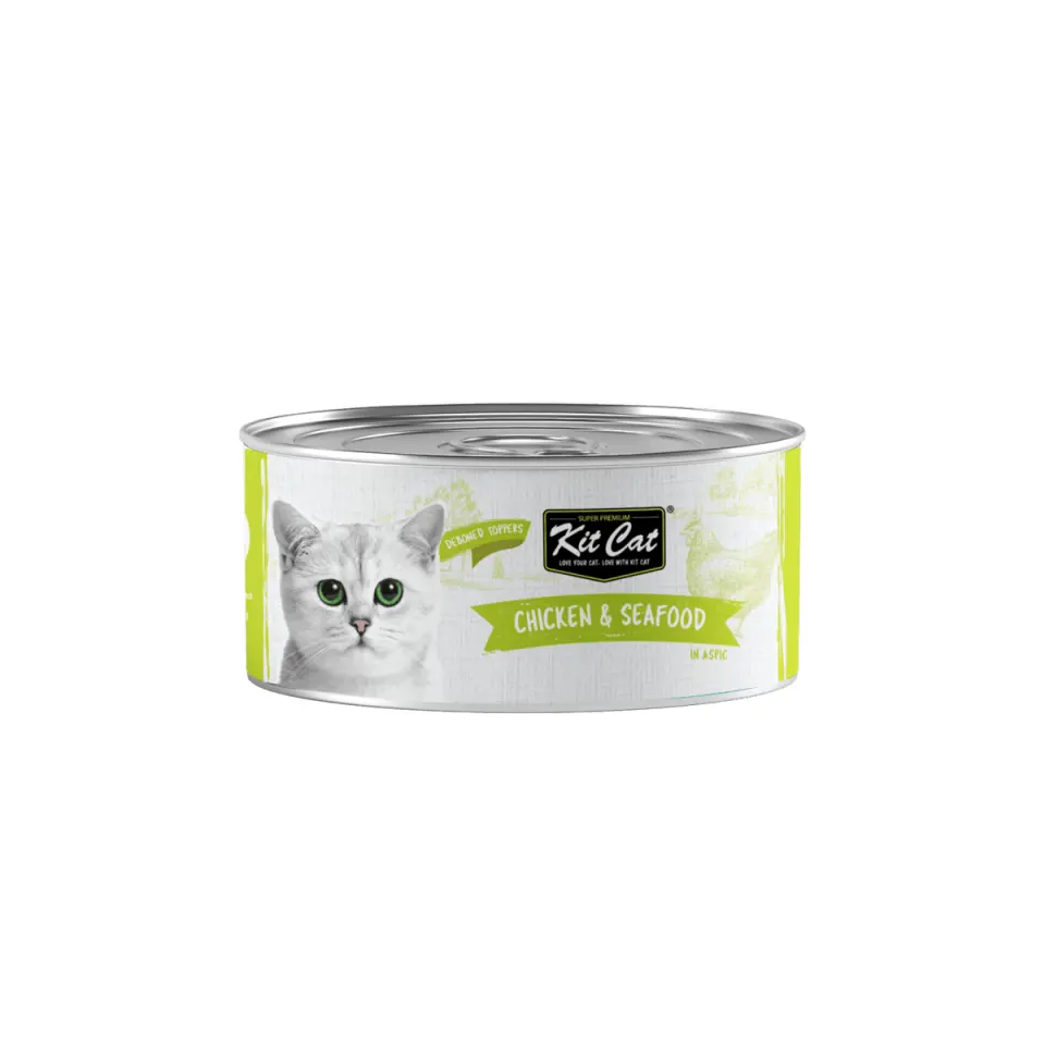 Hrana umeda pentru pisici Kit Cat Pui fără Oase & Toppinguri de Fructe de Mare, 80g