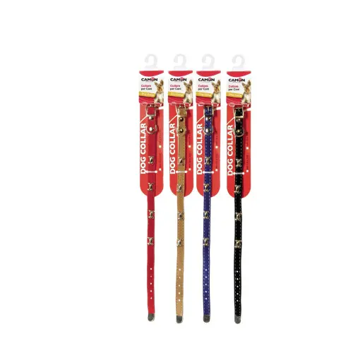 Zgarda din catifea pentru caini, maro, cu decoratiuni in forma de os, 10 mm x 320 mm