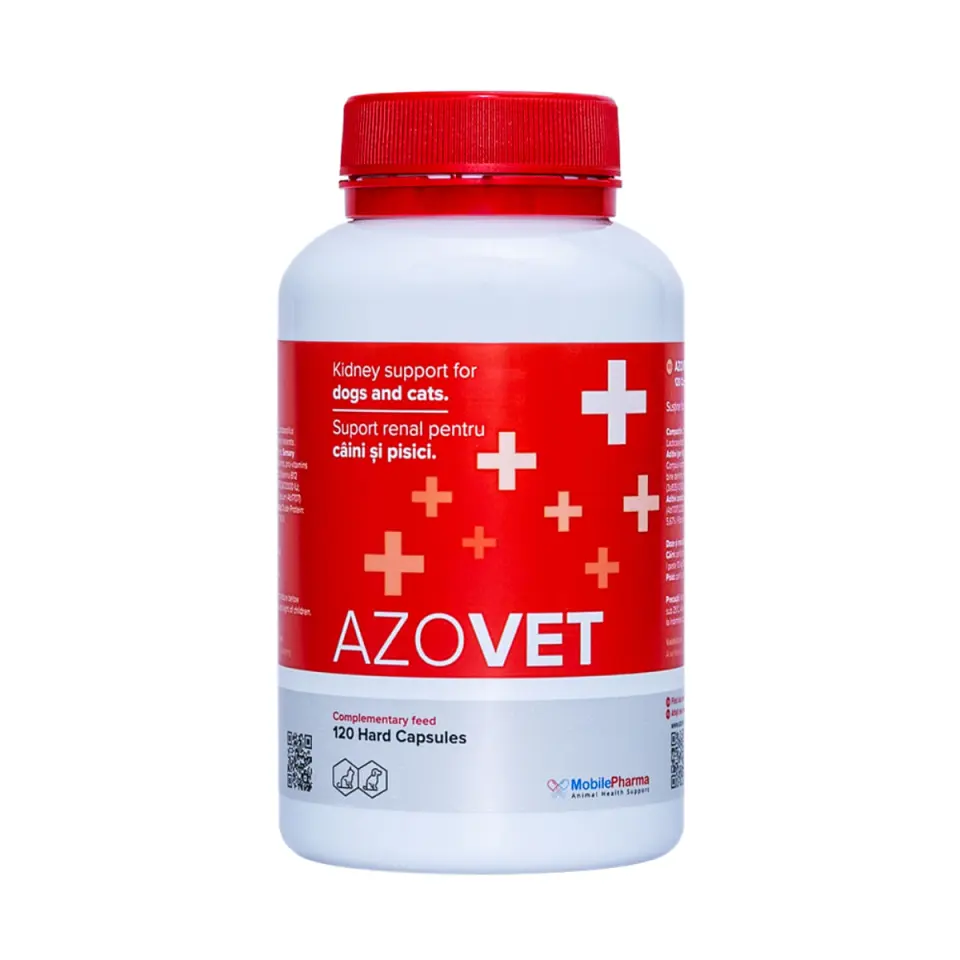AZOVET, supliment sistem renal câini și pisici, capsule AZOVET, XS-XL, supliment sistem renal câini și pisici, flacon, 120 capsule