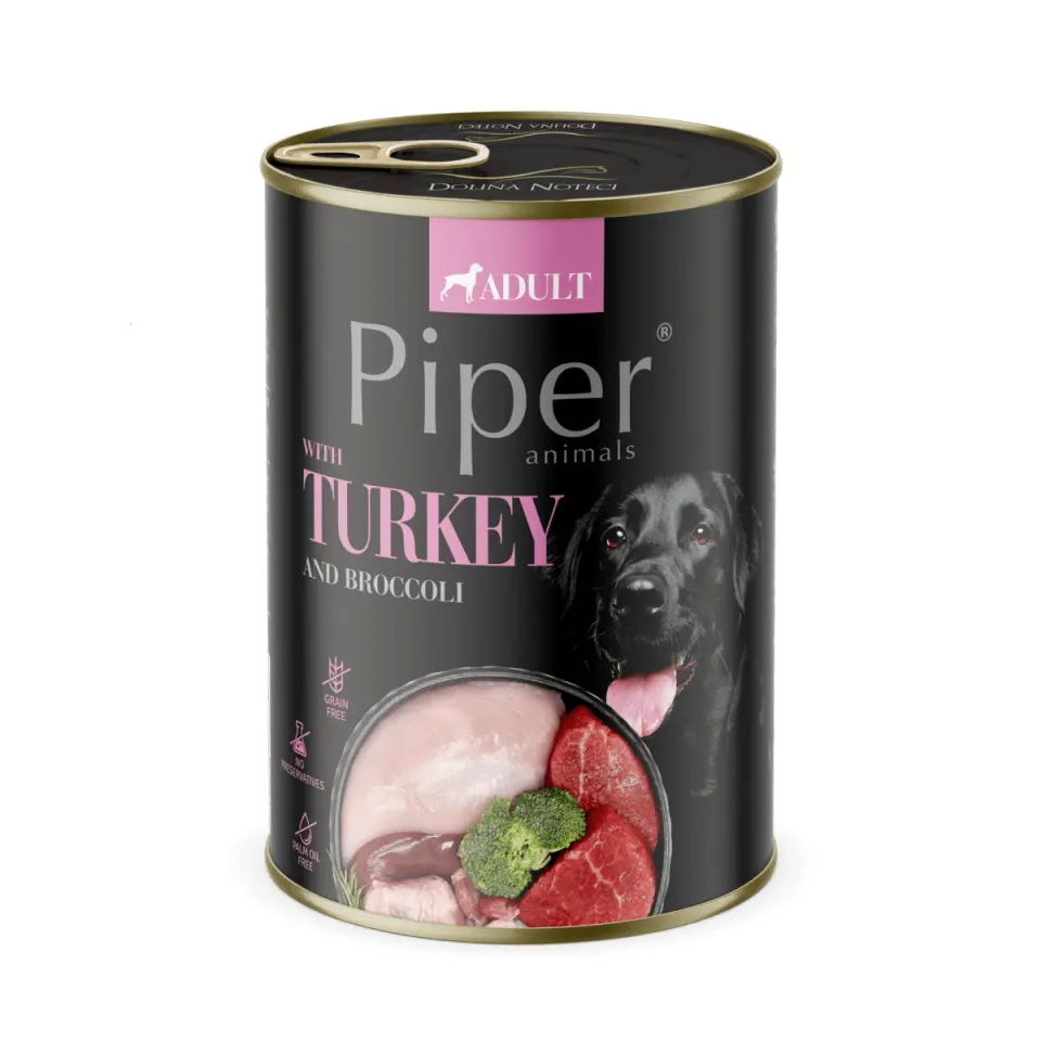 Hrana umeda pentru caini PIPER DOG, curcan si brocolli, 400g