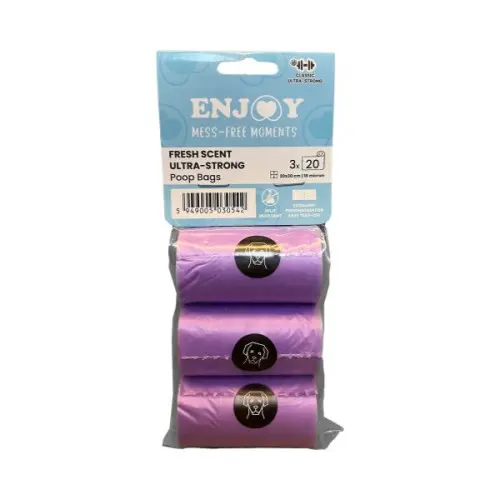 Pungi igienice pentru caini, Enjoy Fesh Scent Ultra Strong, set 3 role x 20 buc.
