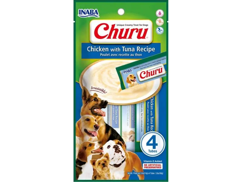Churu Recompense Cremoase pentru caini cu Pui si Ton, 14g X 4, Set 2 bucati