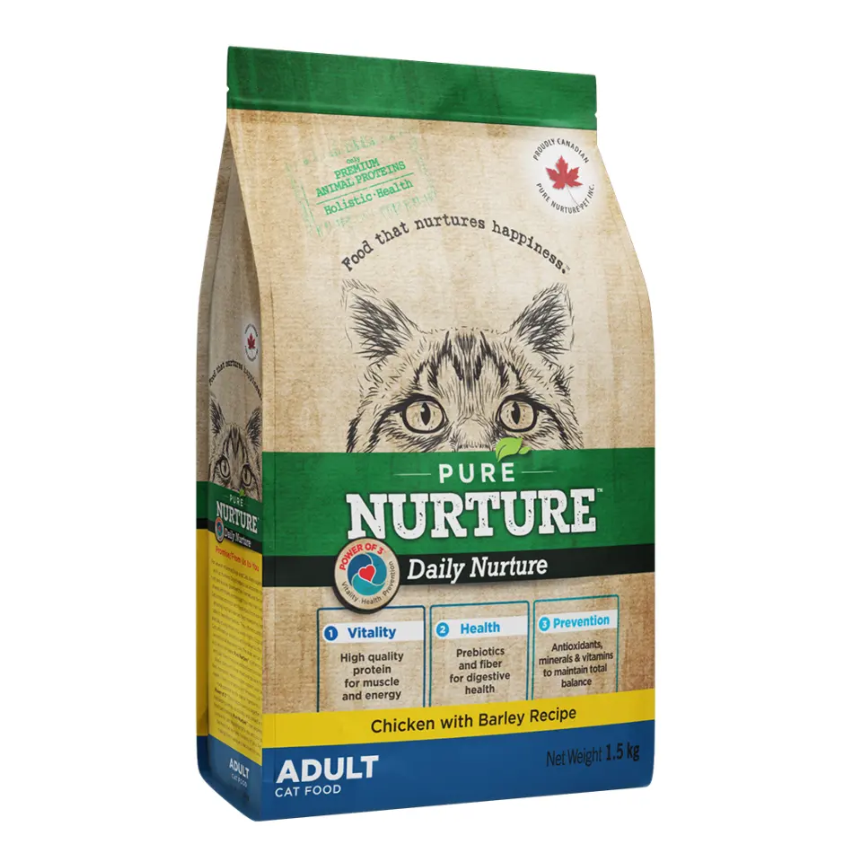 Hrana pisici adulte Pure Nurture, cu orz si pui, 1.5 kg