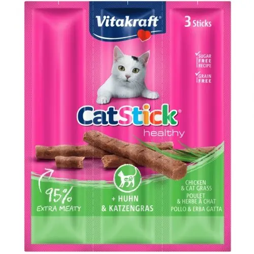 Recompense Pisici Vitakraft CatStick Pui si Iarba Pisicii, 3 x 18 g