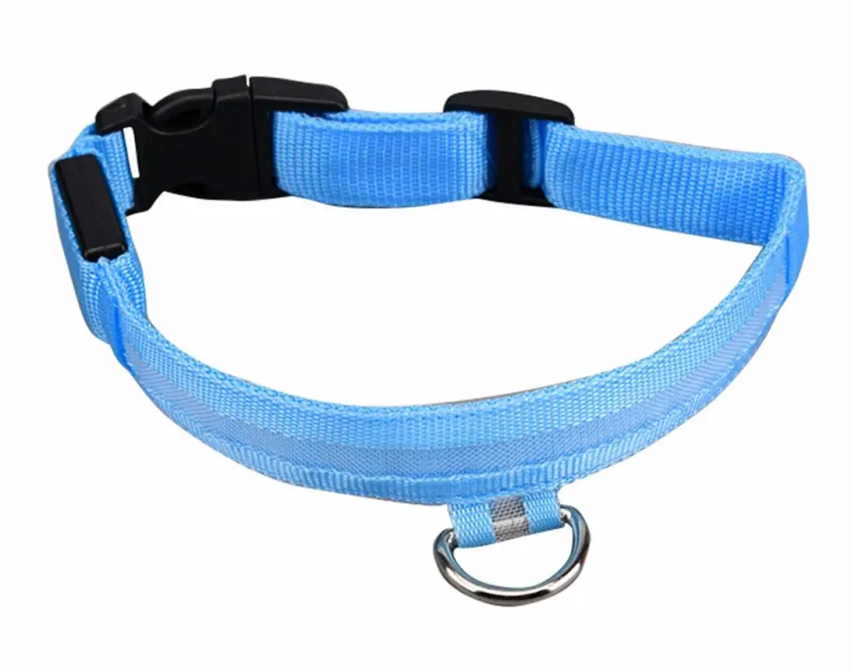 Zgarda caini cu LED-uri, albastra, impermeabila, lungime 34-42 cm