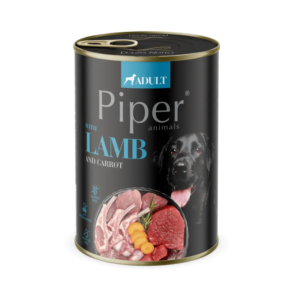 Hrana umeda pentru caini PIPER DOG, miel si morcov 400g