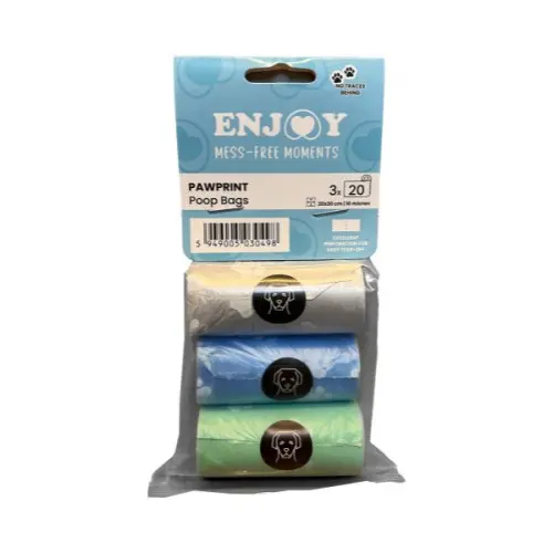 Pungi igienice pentru caini, Enjoy PawPrint, diverse culori, set 3 role x 20 buc.