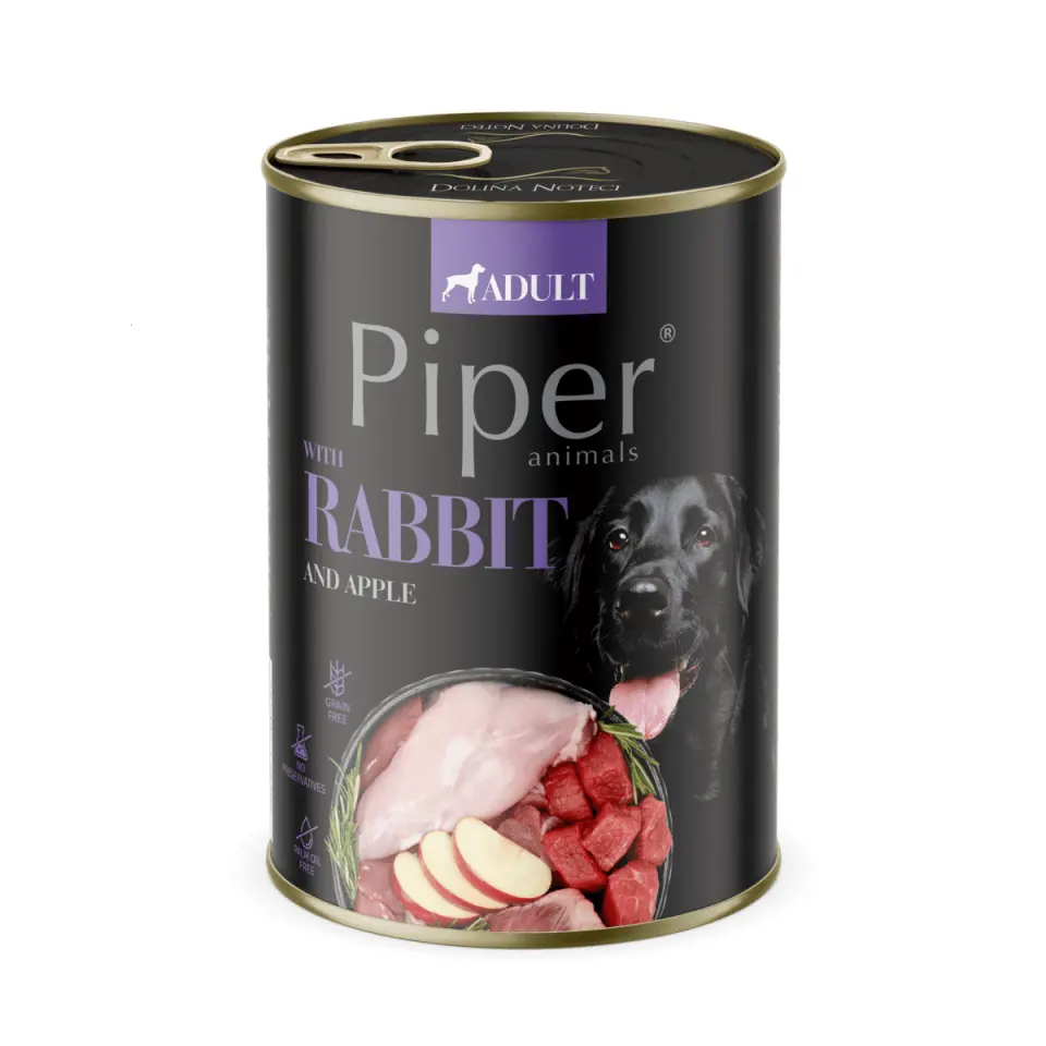 Hrana umeda pentru caini PIPER DOG, iepure si mar, 400g