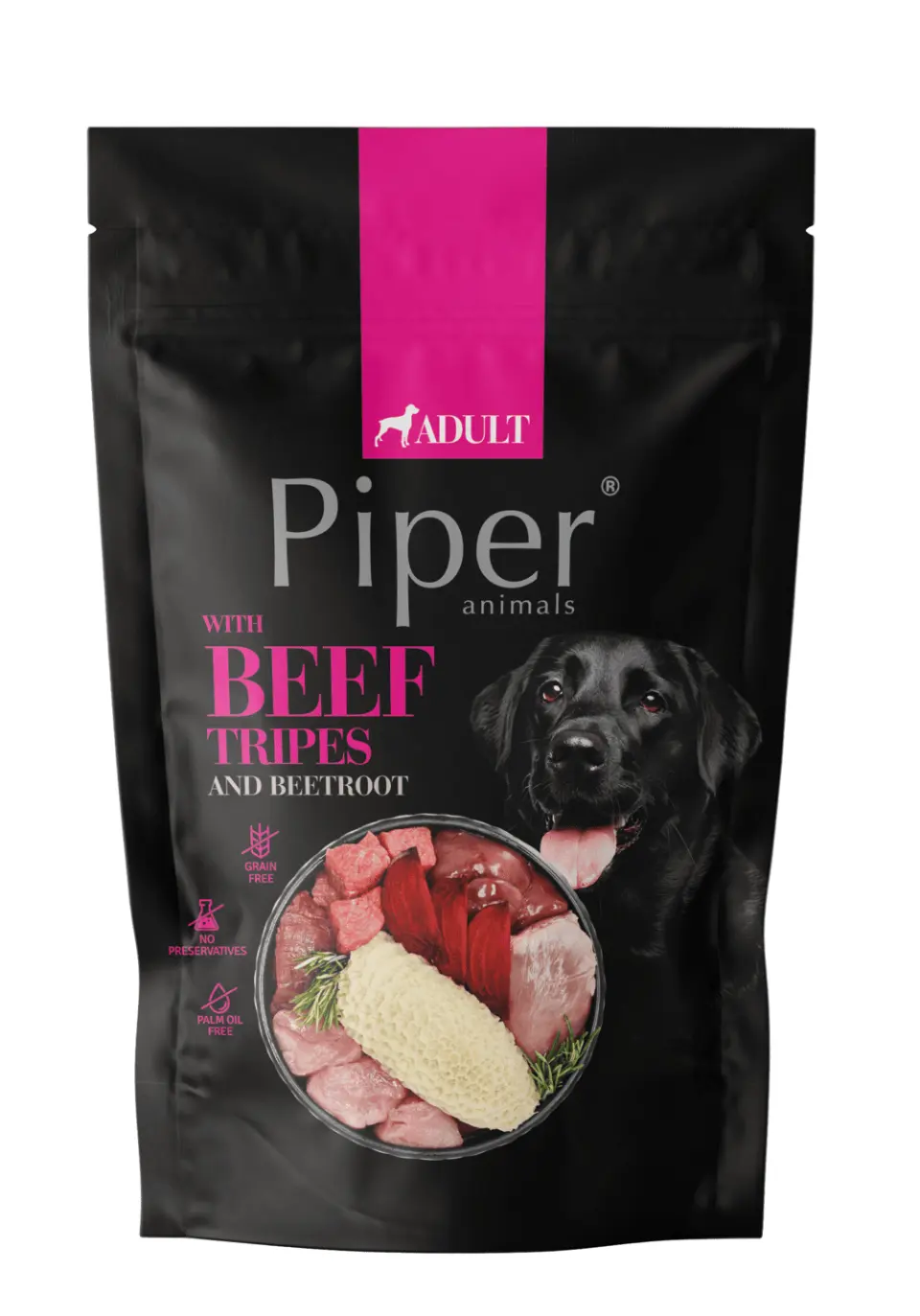 Hrana umeda pentru caini PIPER DOG, burta de vita si sfecla rosie, 500g