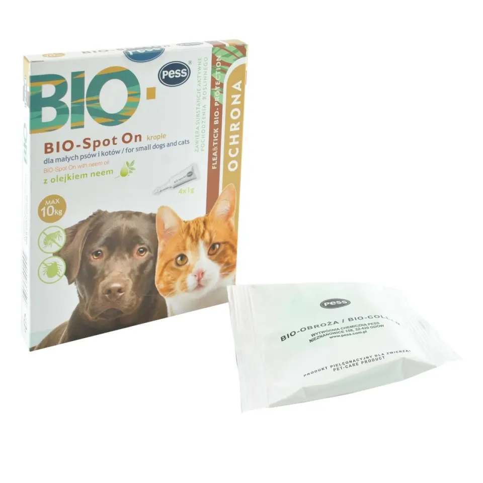 Pipeta Antiparazitara Caini/ Pisici PESS Bio-Spot On cu Ulei de Neem, 4x1 g/ 10 kg