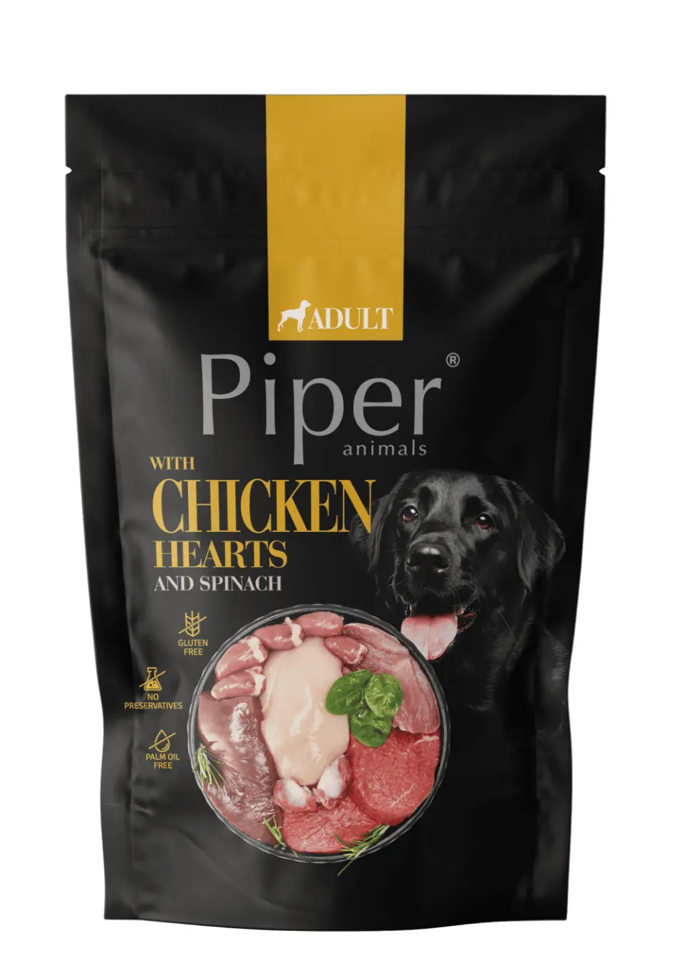 Hrana umeda pentru caini PIPER DOG, inimi de pui si spanac. 500g