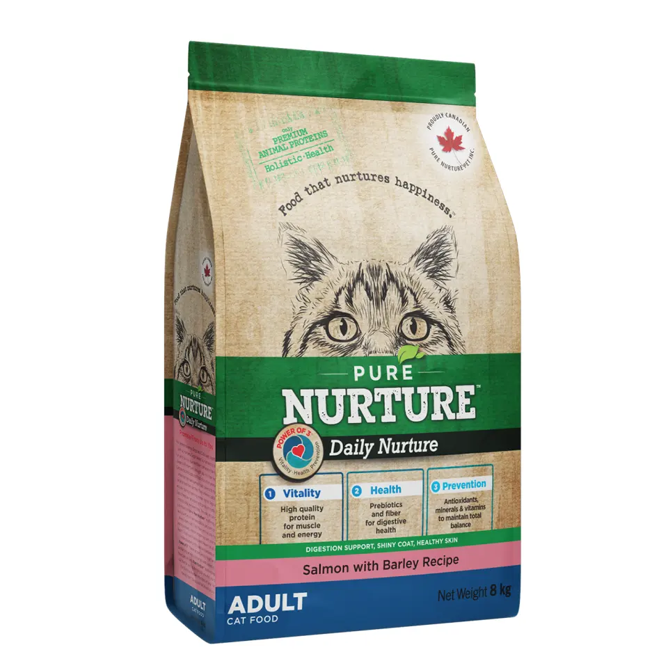 Hrana pisici adulte Pure Nurture, cu orz si somon, 8 kg
