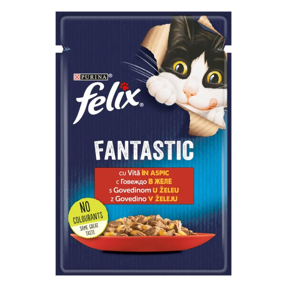 PURINA Felix Fantastic, Vită, hrană umedă pisici, (în aspic)