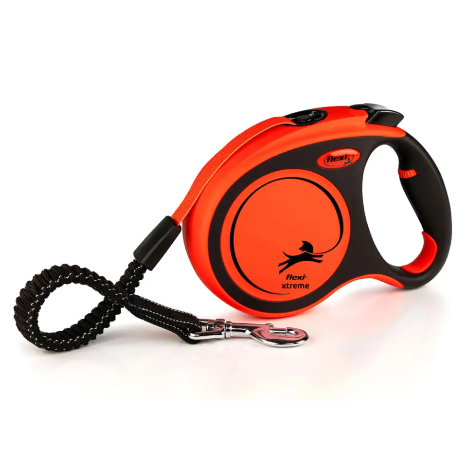 FLEXI Xtreme, lesă bandă retractabilă câini, nylon, portocaliu, L(65kg, 5m)
