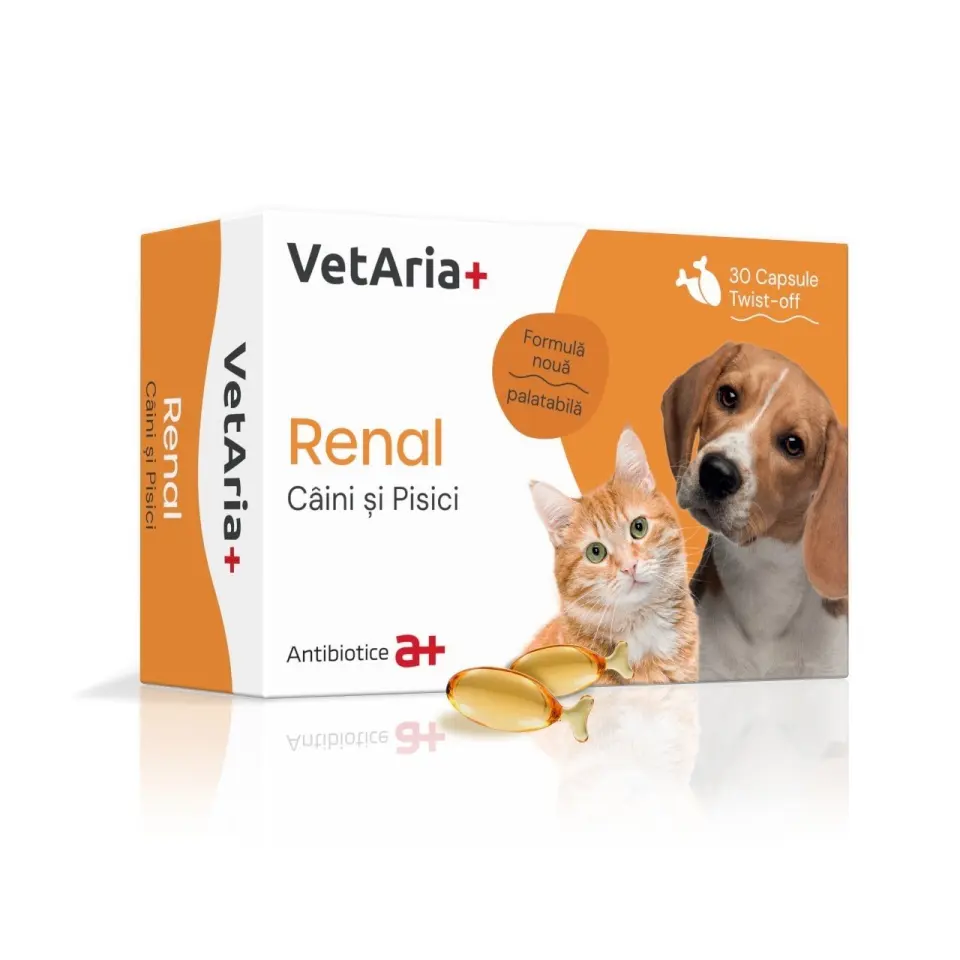 Supliment functie renala, pentru caini si pisici, Vetaria Renal, 30 capsule, twist off