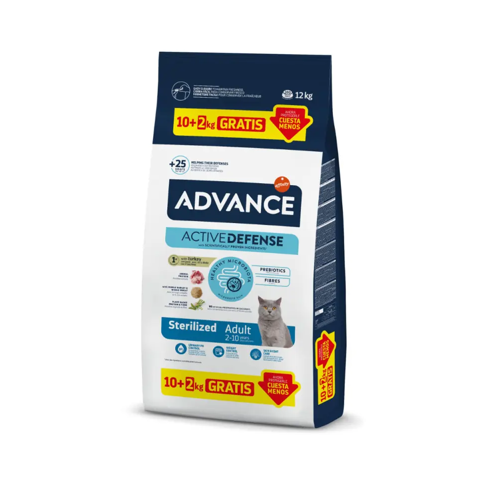ADVANCE Sterilised, Curcan, hrană uscată pisici sterilizate, GRATUIT, 10kg+2kg