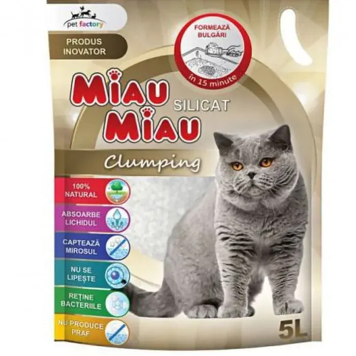 Asternut igienic pentru pisici Miau Miau Silicat Clumping 5L