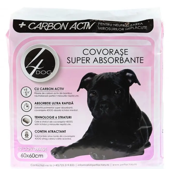 Covorase absorbante 4Dog Charcoal 60 x 60 cm, 10 buc pachet