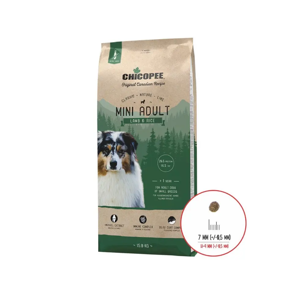 Hrana Uscata Caini, Chicopee Classic Nature Line, Mini Adult, Lamb & Rice, 15 kg