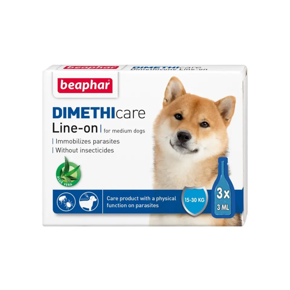 Pipete Antiparazitare Dimethicare Line-On Caini M, Beaphar, 3 pipete x 3 ml