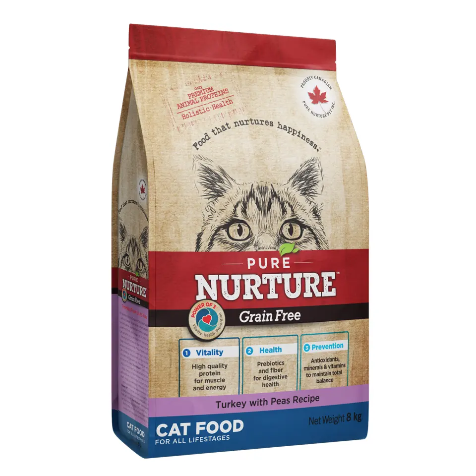 Hrana pisici de toate varstele Pure Nurture Grainfree, cu mazare si curcan, 8 kg