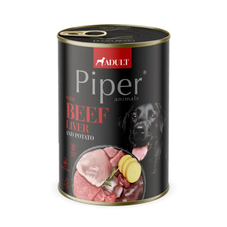Hrana umeda pentru caini PIPER DOG, ficat de vita si cartof, 400g