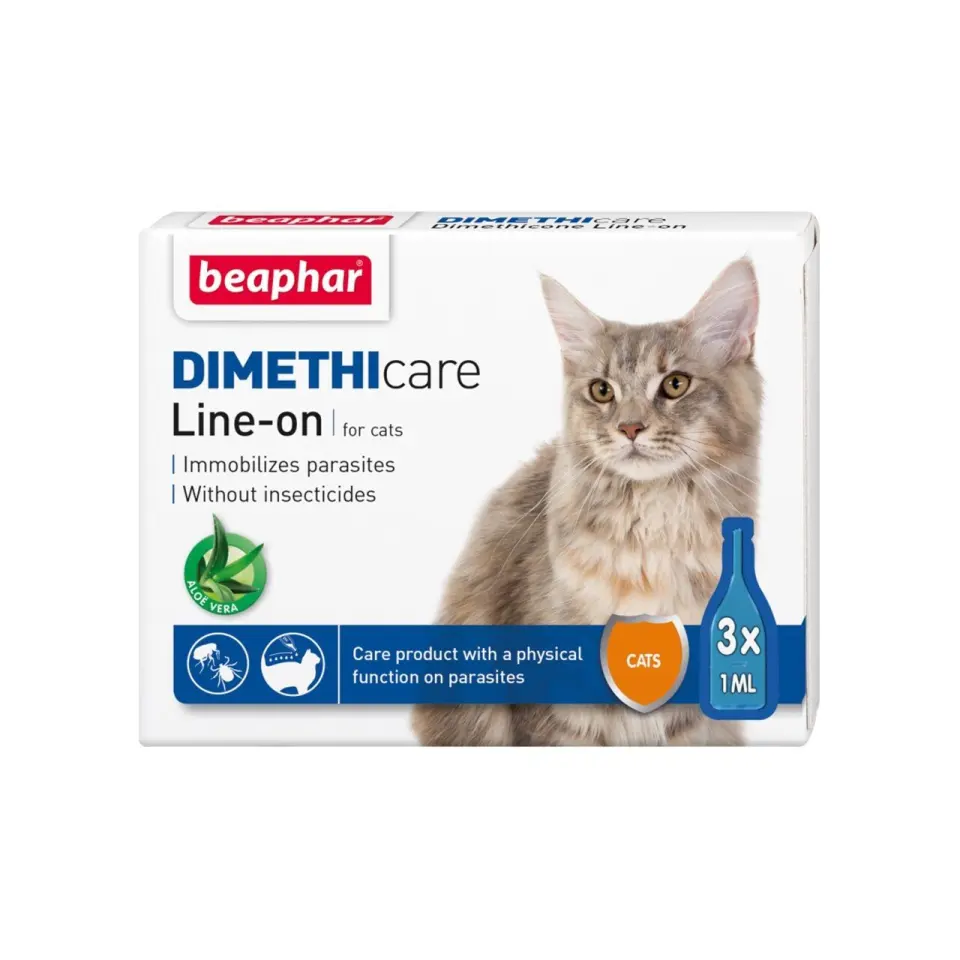 Pipeta Antiparazitara Dimethicare Line-On Pisici, Beaphar, 3 pipete x 1 ml