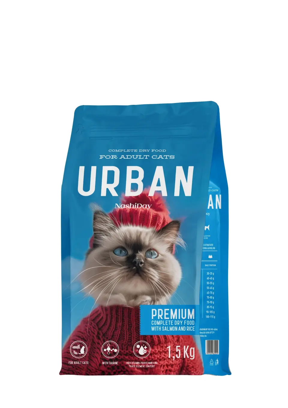 Hrana Premium Uscata Pisici, NashiDay Urban, Somon si Orez, 1.5 kg