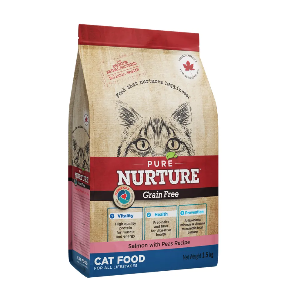 Hrana pisici de toate varstele Pure Nurture Grainfree, cu somon si mazare, 1.5 kg