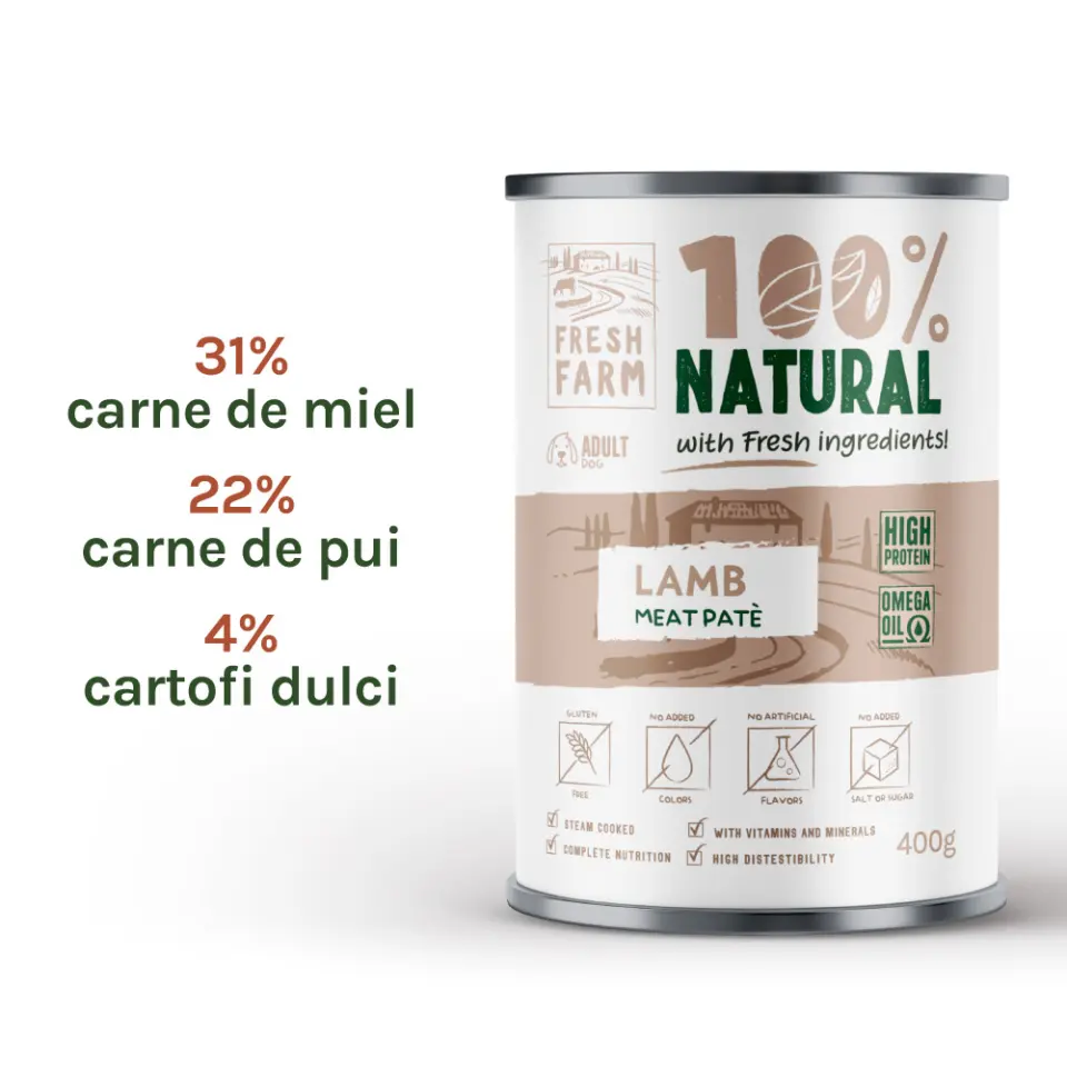 Fresh Farm Smooth pate, cu miel, hrana umeda pentru caini, fara cereale, 400 gr