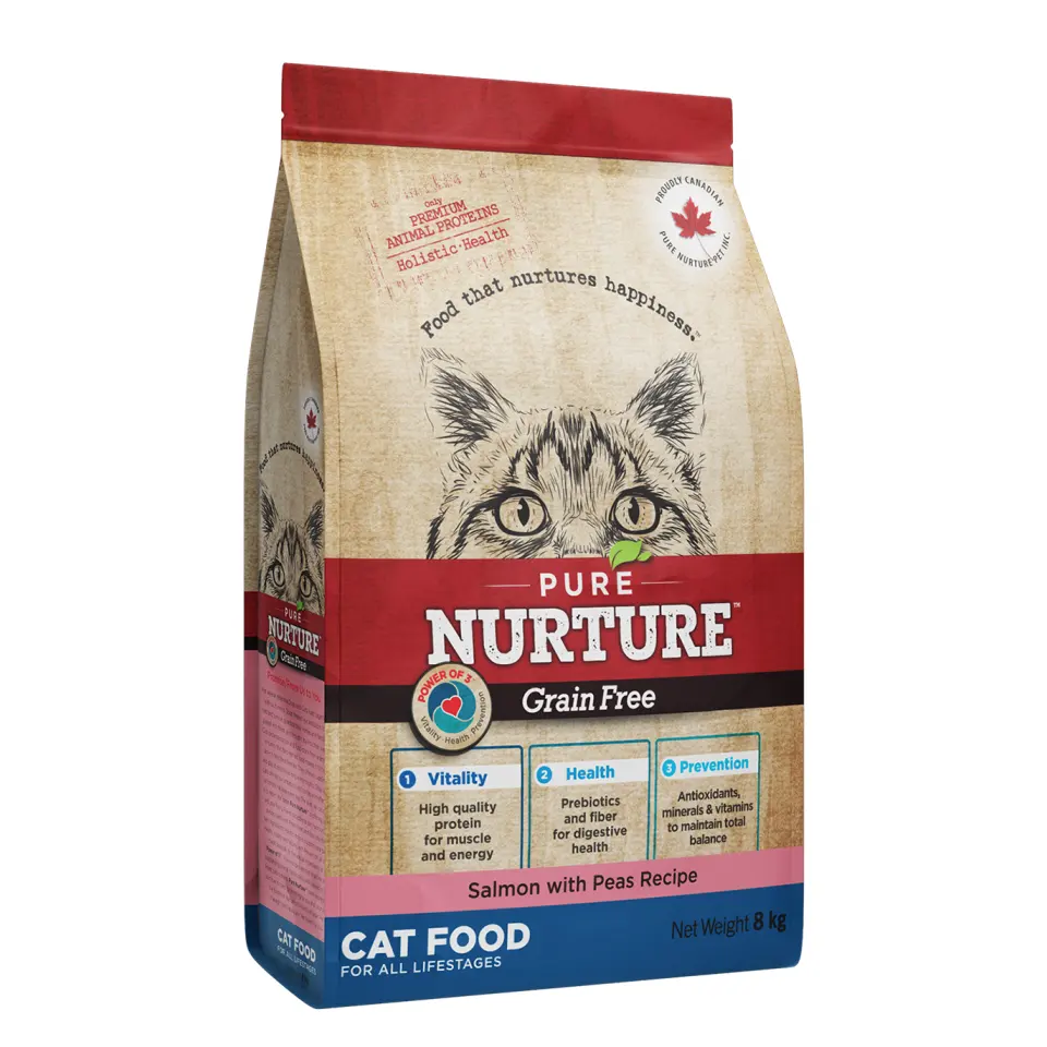 Hrana pisici de toate varstele Pure Nurture Grainfree, cu somon si mazare, 8 kg