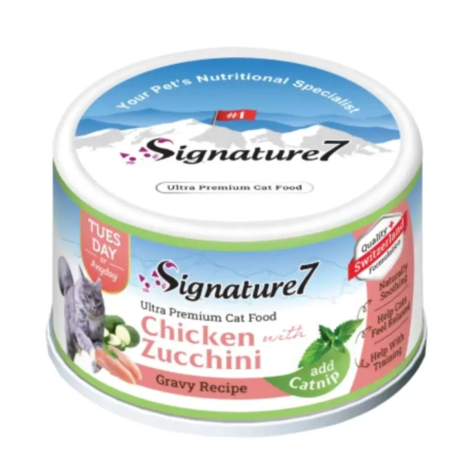 SIGNATURE7, Pui și Zucchini, conservă hrană umedă fără cereale pisici, (în sos), 70g