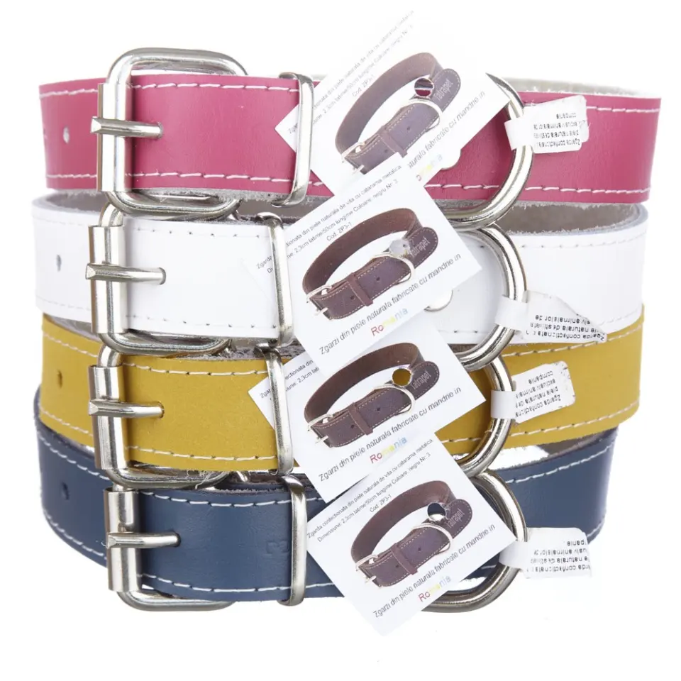 Zgarda din piele pentru caini de talie medie, mix color, 1.5 cm x 50 cm