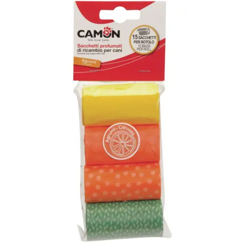 Pungi igienice pentru caini, Camon Citrice, 4 role x 15 buc.