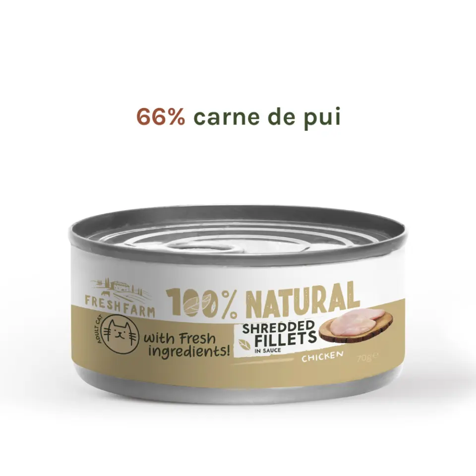 Fresh Farm Shreddet Fillet, cu pui in sos, hrana umeda pentru pisici, fara cereale, 85 gr