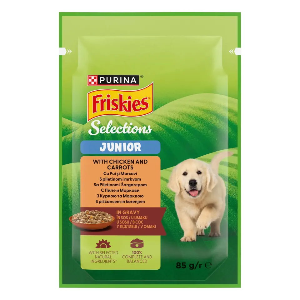 FRISKIES Junior cu Pui si Morcovi in Sos, 85 g