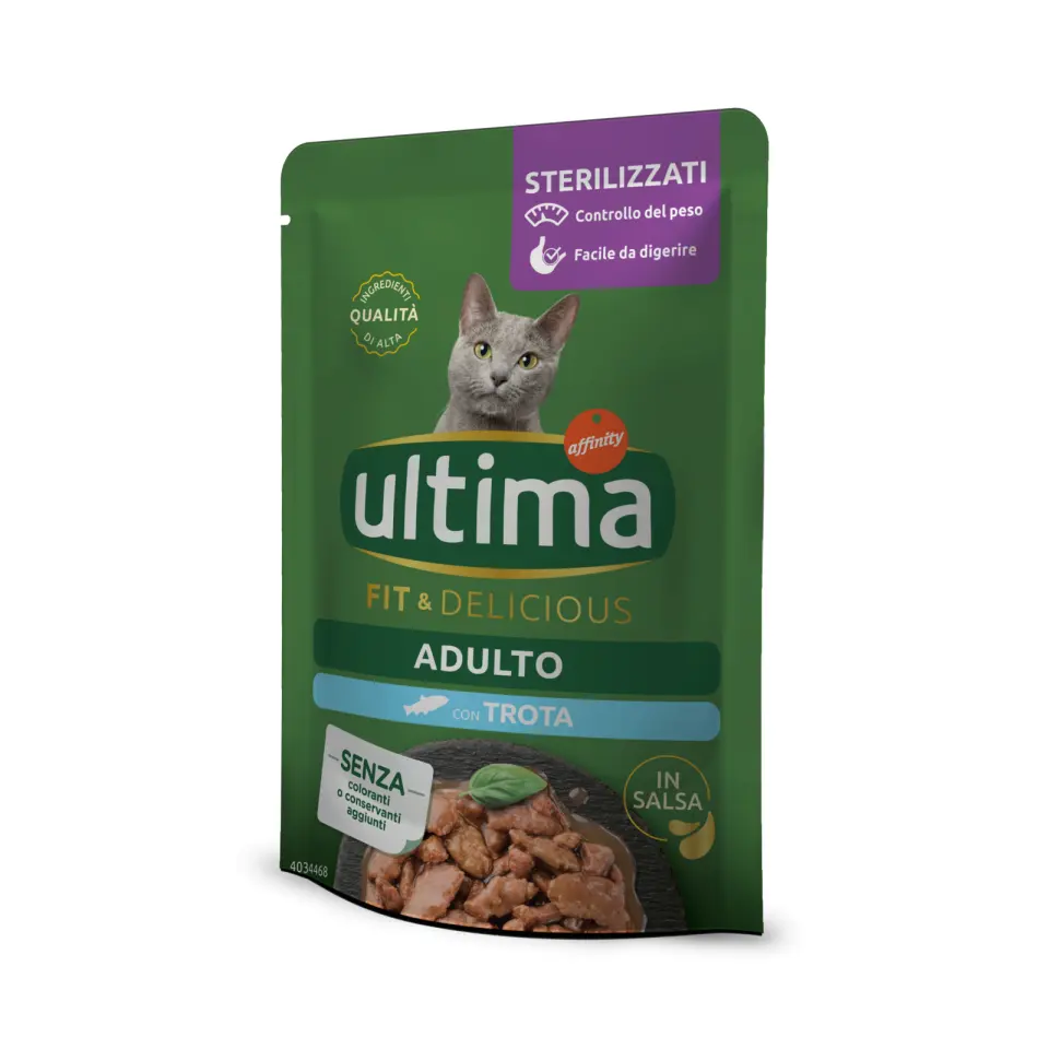 Hrana umeda pisici, Ultima Cat, Adult Sterilizat Fit & Delicious Pastrav, 85 g