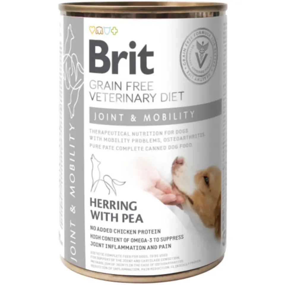 BRIT VD Joint & Mobility, XS-XL, Hering, dietă veterinară, conservă hrană umedă fără cereale câini, sistem articular, (în aspic), 400g