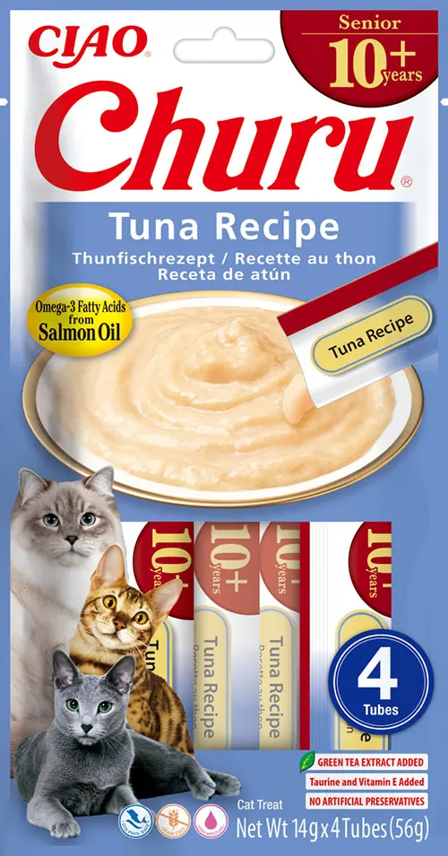 Churu Recompensa Cremoasa cu Ton pentru Pisici Senior, 4 X 14 gr