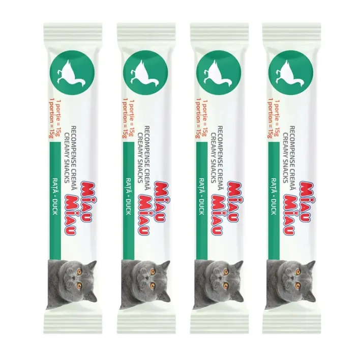 Recompense pentru pisici Miau Miau Creamy Snacks cu rata 4 buc x 15 gr
