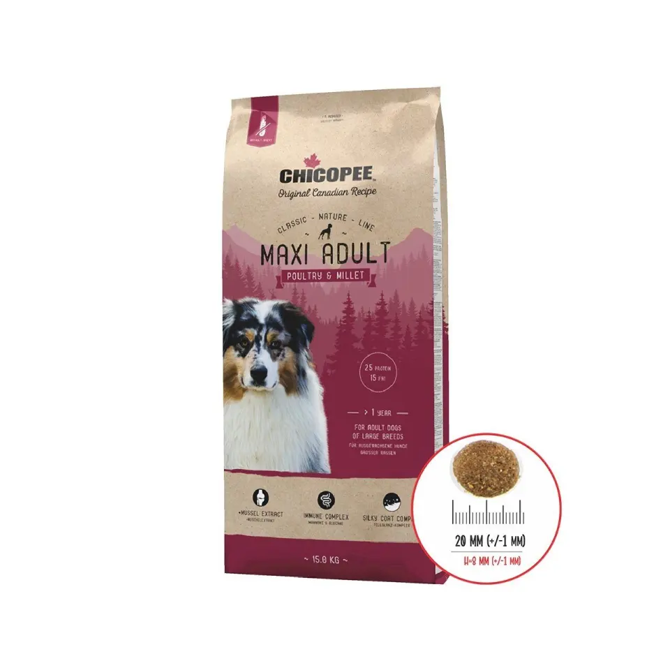 Hrana Uscata Caini, Chicopee Classic Nature Line, Maxi Adult, Poultry & Millet, 15 kg