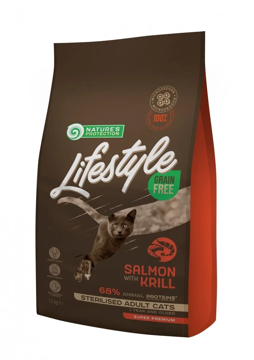 Nature's Protection Lifestyle Grain Free Adult Cat Sterilised Salmon with Krill, 7 kg