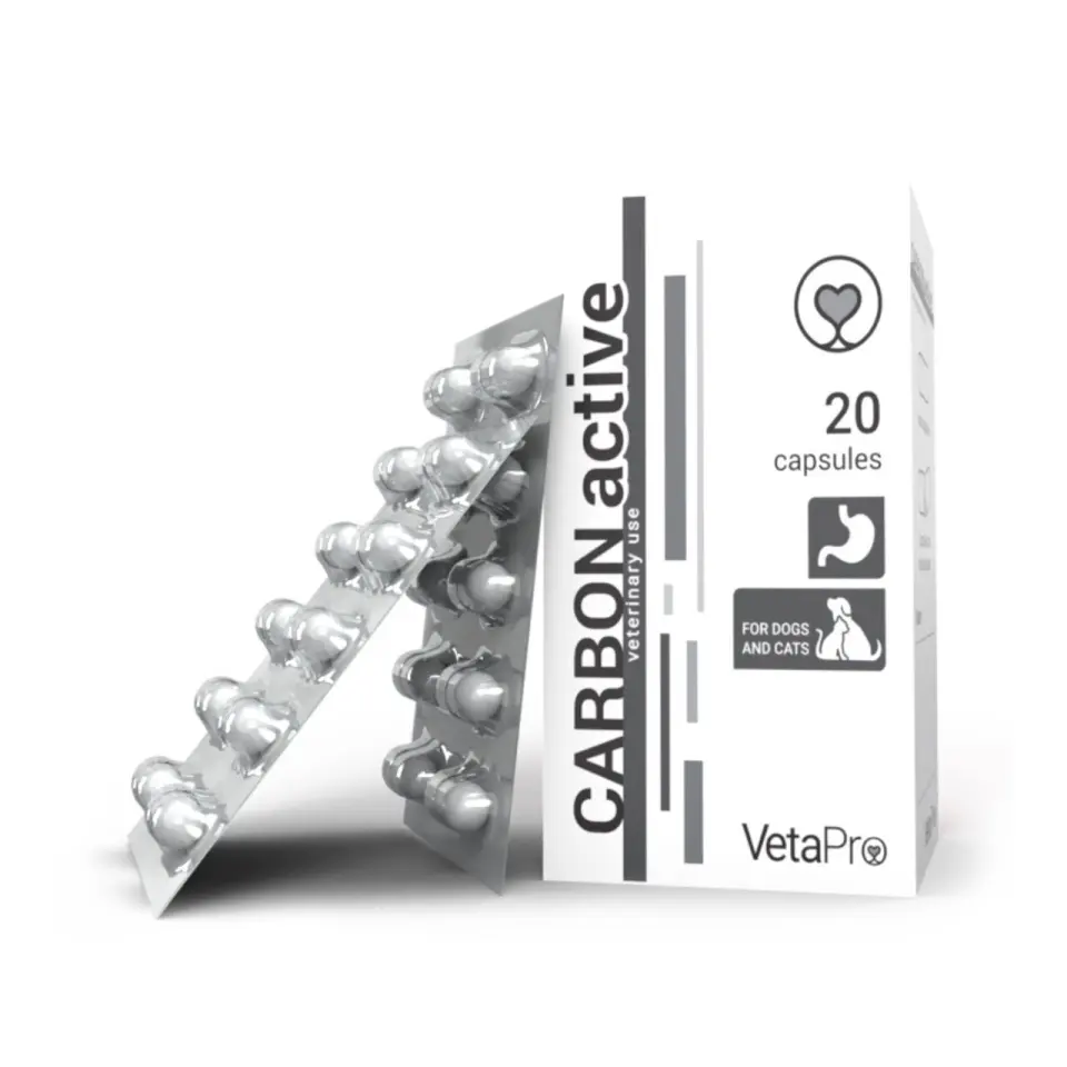 Vetapro Carbon Active, Suport Gastrointestinal Caini si Pisici, 20 capsule